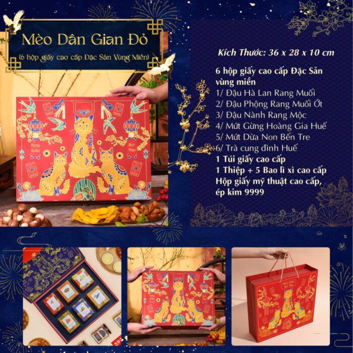 Mèo Dân Gian Đỏ (6 Hộp giấy cao cấp đặc sản vùng miền)