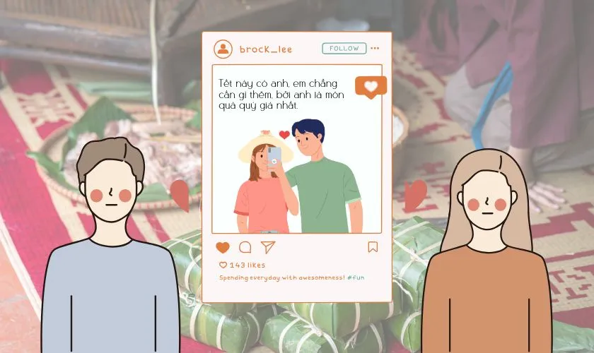 Cap lời chúc tết người yêu đăng ảnh đôi trên mạng xã hội