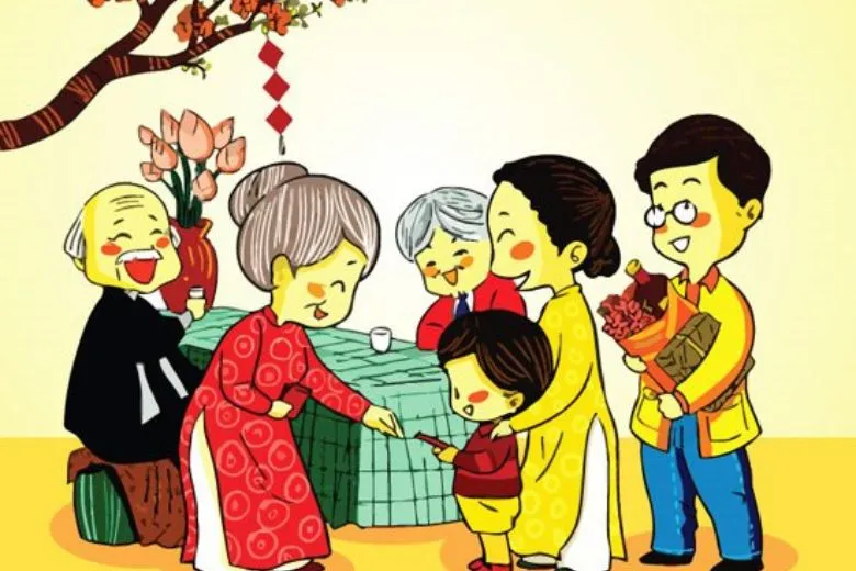 Gia đình quây quần bên nhau thể hiện tình yêu thương, là bối cảnh lý tưởng để gửi lời chúc ông bà nhân dịp năm mới