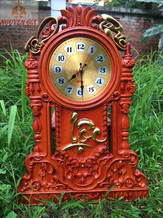 Đồng hồ gỗ treo tường phong cách cổ điển, quà tặng trang trí kèm lời chúc phát triển
