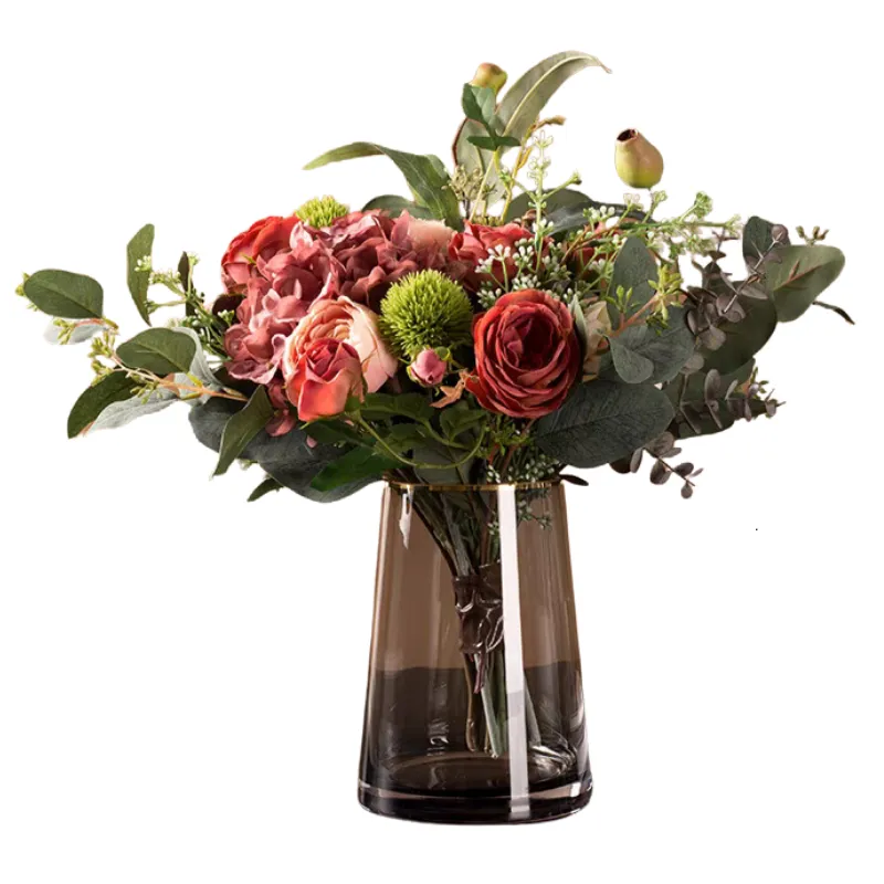 Bình hoa thủy tinh mạ vàng Qhouse, đồ trang trí nhà cửa cao cấp