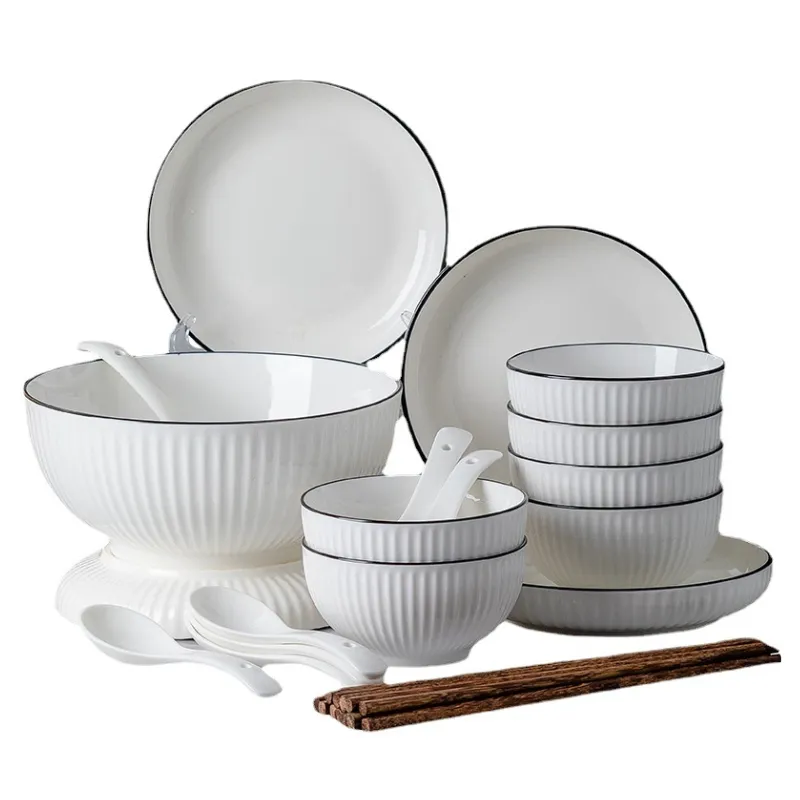 Bộ chén dĩa gốm sứ Gosu Trắng Viền Xanh, nâng tầm bữa ăn gia đình