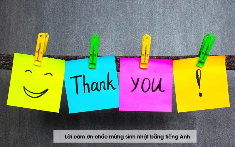 Hình ảnh minh họa các mẫu câu cảm ơn lời chúc sinh nhật bằng tiếng Anh trang trọng và thân mật.