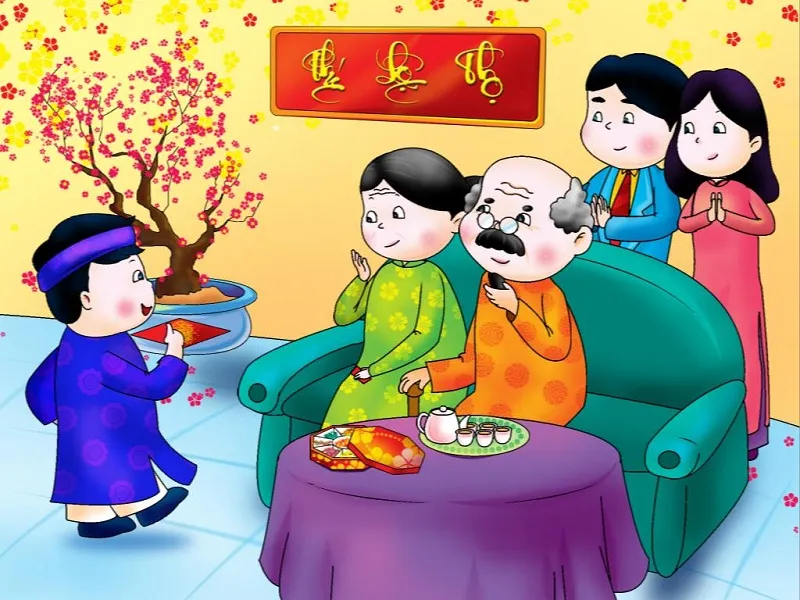 Trẻ em mừng tuổi và nhận lì xì, học hỏi văn hóa dành lời chúc ngày tết hay ý nghĩa