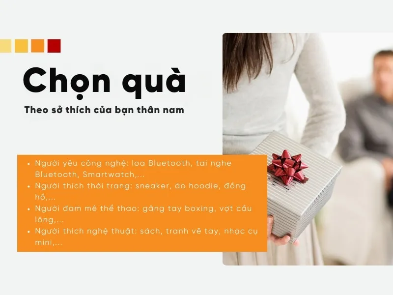 Hình ảnh một người con trai đang cầm hộp quà, thể hiện sự vui vẻ khi nhận quà tặng sinh nhật bạn thân là con trai theo sở thích