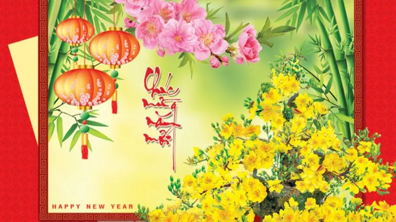Thiệp mừng năm mới nhiều sắc hoa