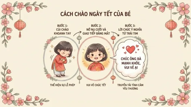 Công thức 3 điểm chạm dạy con chúc Tết: Khoanh tay, Gọi tên, Lời chúc