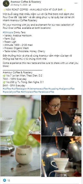 Giao diện mẫu nội dung quảng cáo cà phê chuyên nghiệp trên mạng xã hội