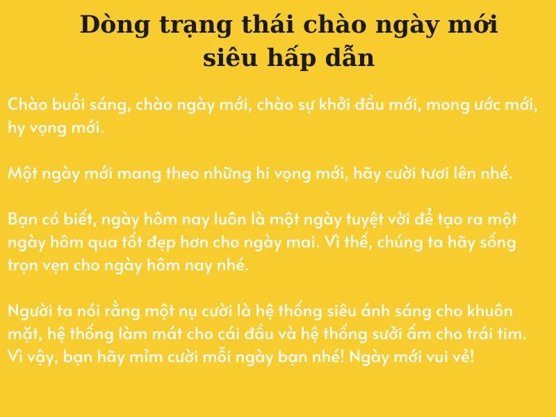 STT chào ngày mới câu like - Dòng trạng thái chào ngày mới siêu hấp dẫn