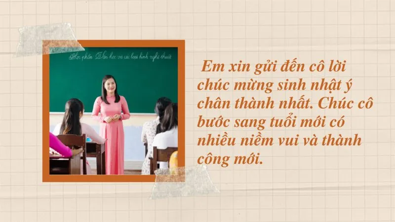 Học sinh tặng hoa và gửi lời chúc sinh nhật cho cô giáo