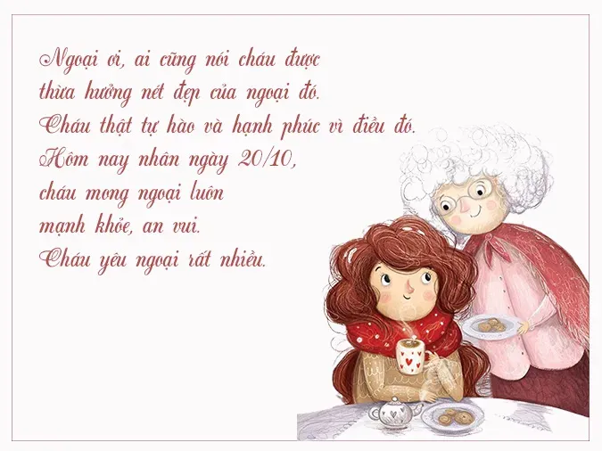 Hình ảnh bà ngoại cười hiền hậu khi nhận được sự quan tâm từ con cháu vào ngày lễ