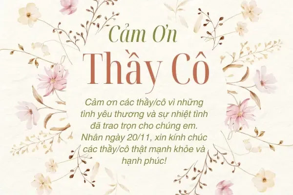 Mẫu lời chúc 20 tháng 11 ngắn gọn đầy cảm xúc dành tặng cô giáo
