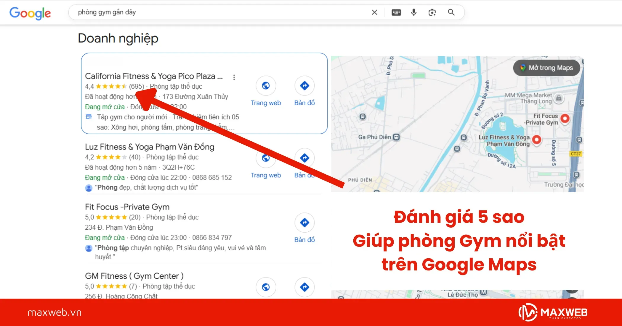 Mẹo để phòng Gym của bạn nổi bật trên Google Map