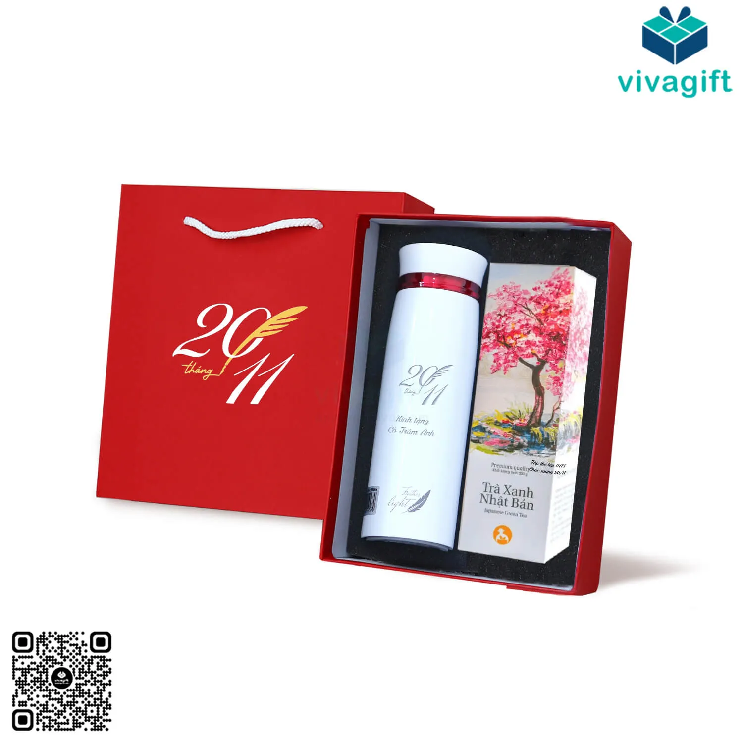 Set quà tặng 20/11 gồm bình giữ nhiệt và hộp trà thiết thực gửi lời chúc đến thầy cô