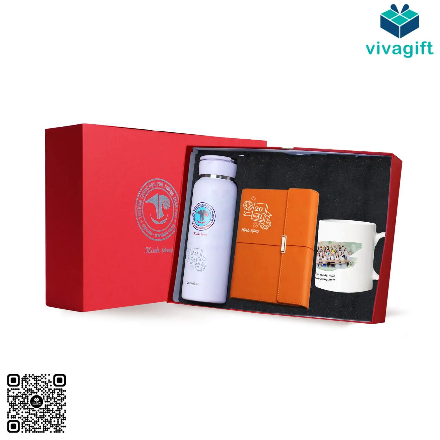 Set quà tặng 20/11 gồm bình giữ nhiệt, sổ tay và ly sứ gửi lời chúc đến thầy cô