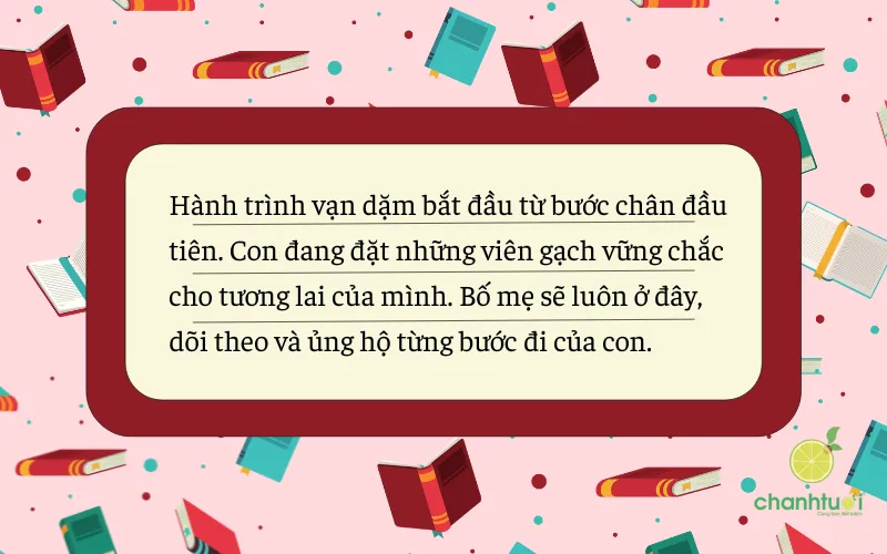 Bé tự tin đeo ba lô bước vào lớp học mới với sự ủng hộ của gia đình