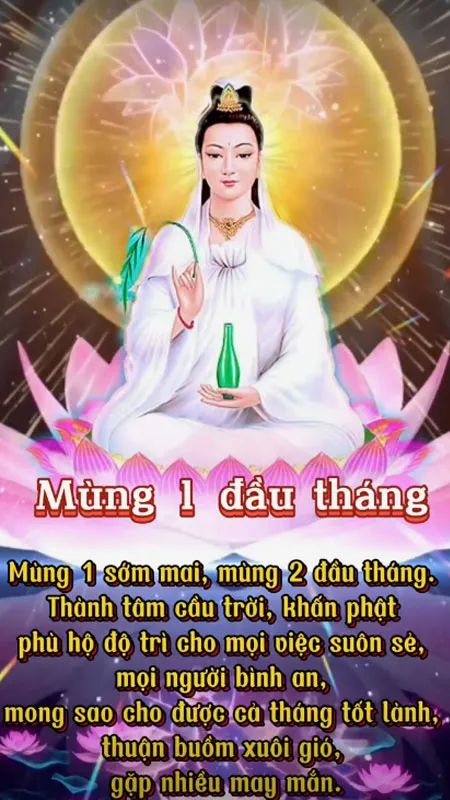 Hình ảnh lời chúc đầu tháng với Bồ Tát Quán Thế Âm