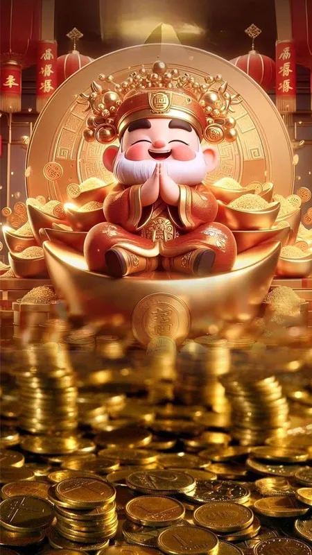 Hình ảnh lời chúc đầu tháng với Thần Tài may mắn