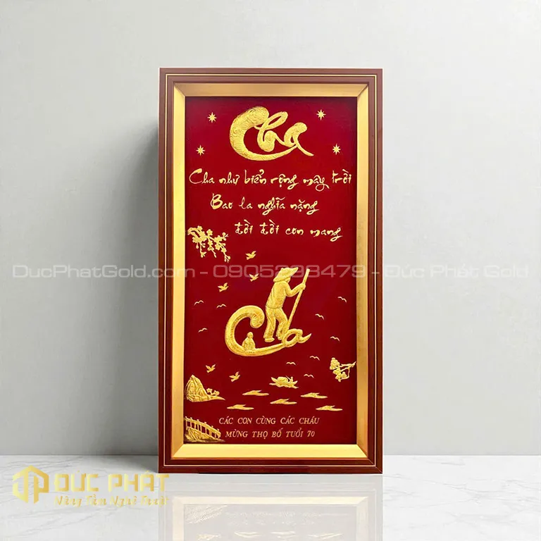 Tranh chữ Cha thư pháp dát vàng sang trọng làm quà mừng thọ 70 tuổi cho người cha kính yêu