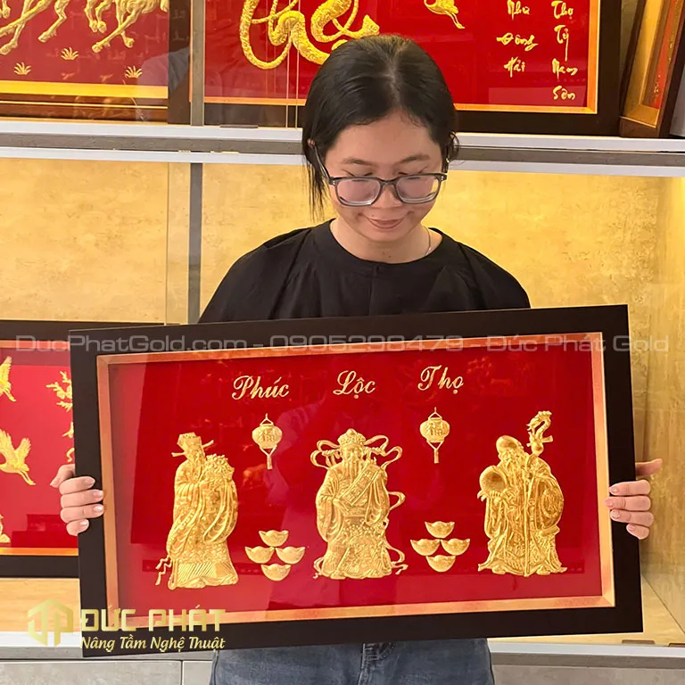 Tranh Tam Đa Phúc Lộc Thọ dát vàng cao cấp