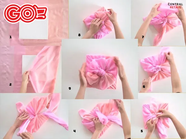 Thành phẩm quà Tết đóng gói bằng khăn theo phong cách Nhật Bản 2026