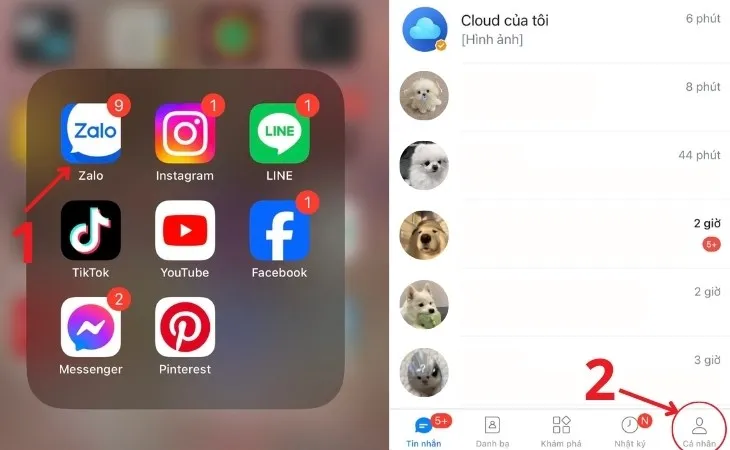 Truy cập mục Cá nhân trên ứng dụng Zalo để thiết lập riêng tư