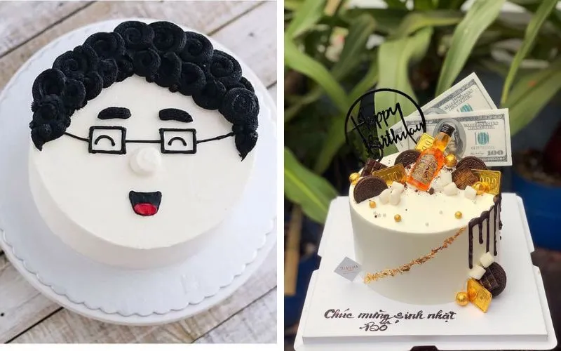 Mẫu bánh sinh nhật tặng bố yêu thích câu cá với họa tiết cần câu và cá