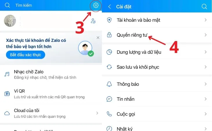 Vào phần cài đặt và chọn Quyền riêng tư trên ứng dụng Zalo