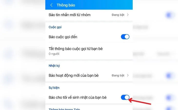 Tắt chế độ nhận thông báo ngày sinh nhật của bạn bè