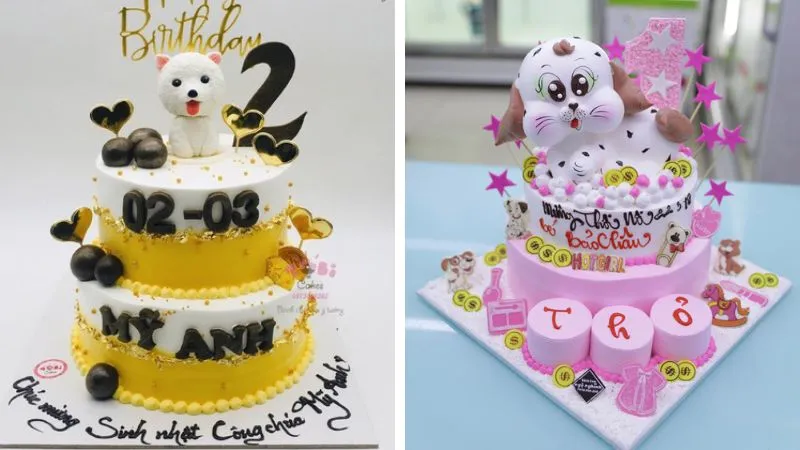 Bánh sinh nhật con chó 2 tầng cho bé