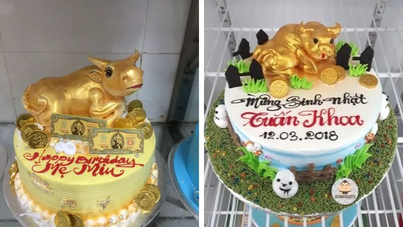 Bánh con trâu vàng với biểu cảm ngây thơ, dễ thương