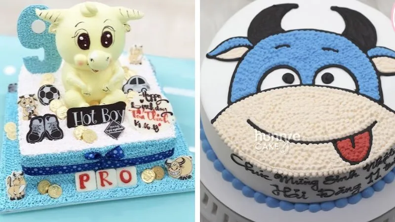 Mẫu bánh con trâu nghịch ngợm với tư thế vui nhộn