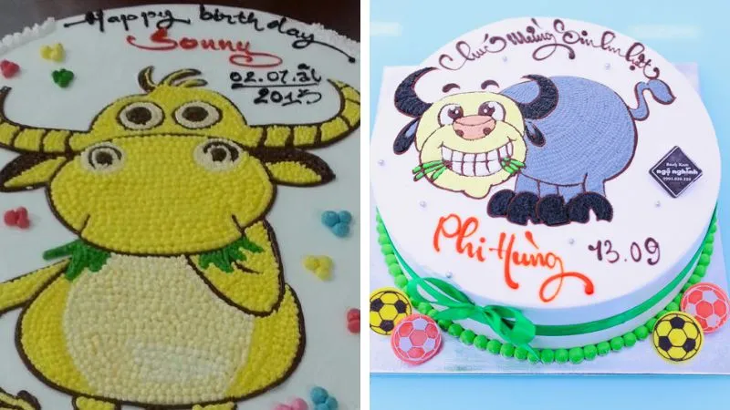 Mẫu bánh con trâu mặt cười tươi, tạo không khí vui vẻ