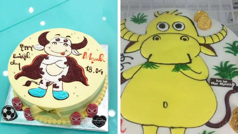 Bánh con trâu tone xanh dương cho bé trai