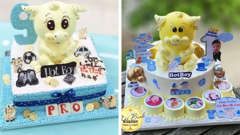 Mẫu bánh con trâu vàng 3D nổi bật trên nền trắng