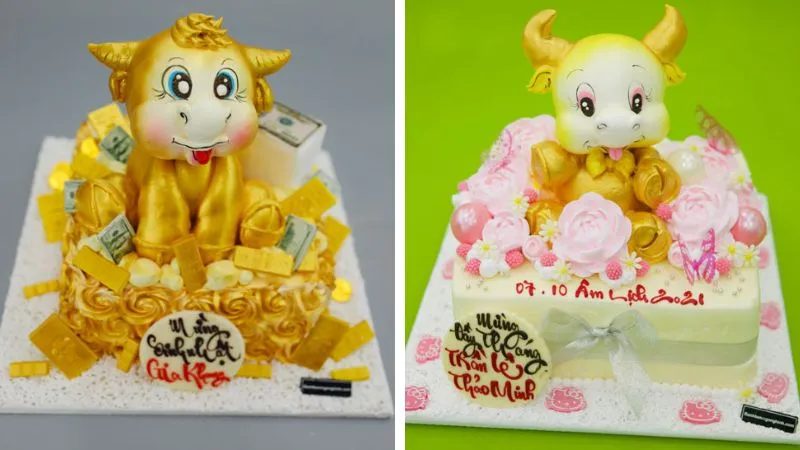 Bánh con trâu 3D cho em bé với màu sắc tươi sáng