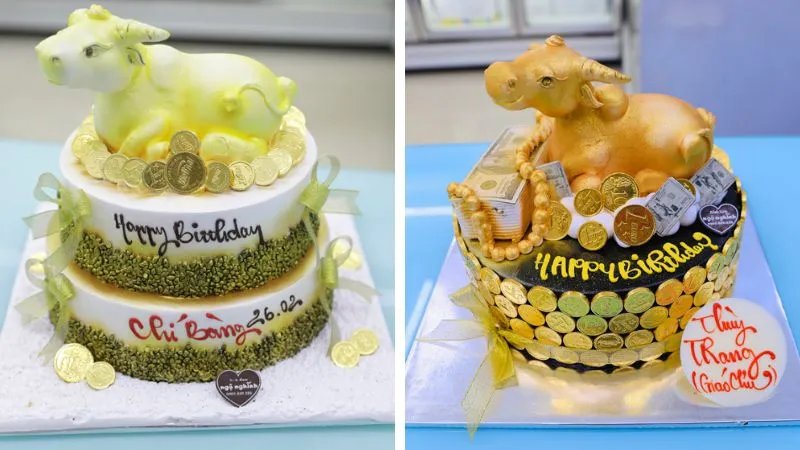 Bánh con trâu 2 tầng với thiết kế cân đối, hài hòa