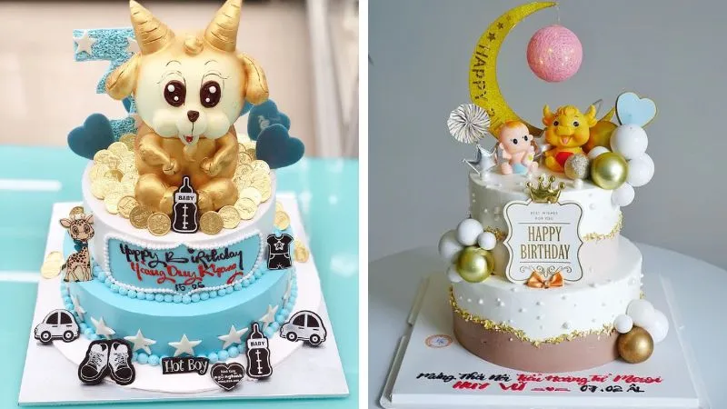 Bánh con trâu 2 tầng đa sắc màu, bắt mắt