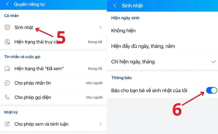 Gạt nút tắt thông báo sinh nhật của mình cho bạn bè trên Zalo