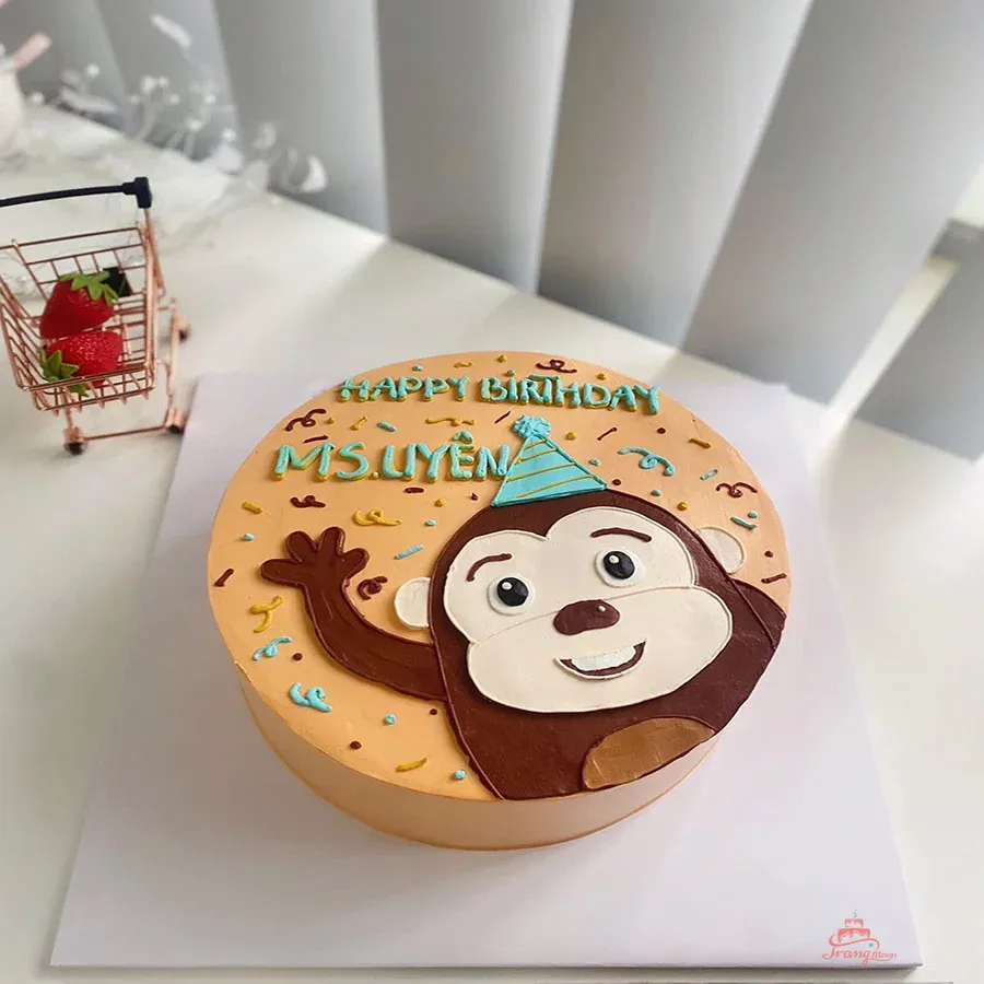 Bánh kem hình con khỉ dễ thương ôm trái chuối vàng