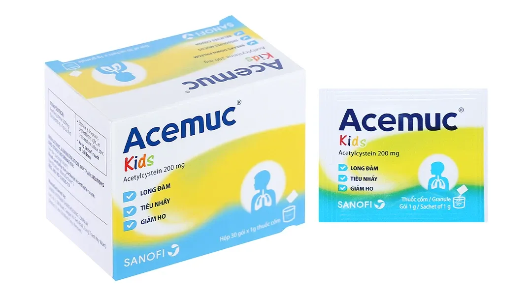 Mẫu thuốc Acemuc 200mg dạng gói cốm hòa tan tiện dụng