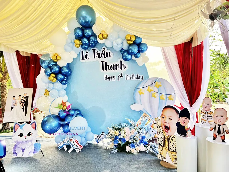 Background sinh nhật bé trai phong cách cao cấp