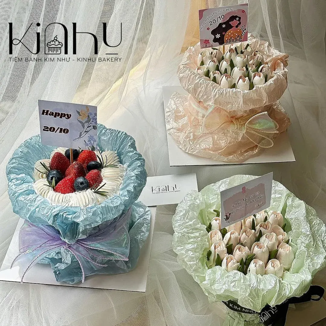 Mẫu bánh kem tặng mẹ tạo hình bó hoa kem bơ nghệ thuật