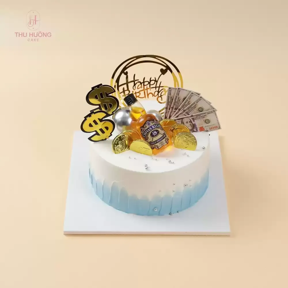 Bánh sinh nhật cho bố trang trí tiền đô sang trọng