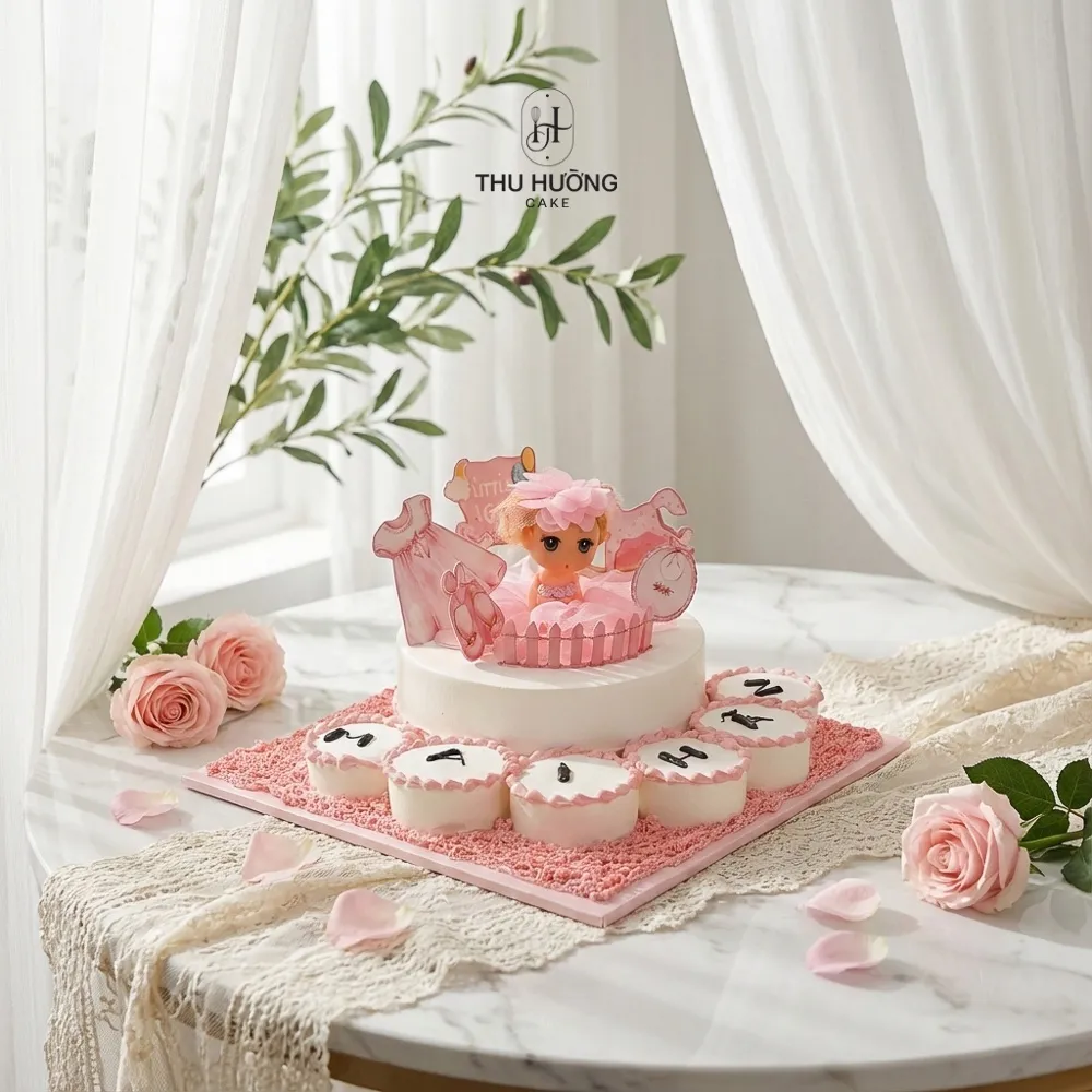 Bánh sinh nhật công chúa xinh xắn với tông hồng ngọt ngào