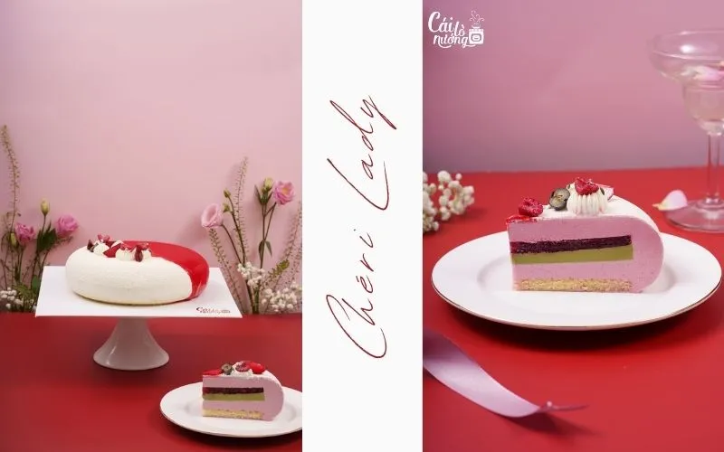 Bánh entremet cherry sang trọng với lớp glaze đỏ ruby và cherry tươi