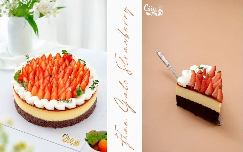 Bánh flan gato dâu với dâu tây Đà Lạt tươi