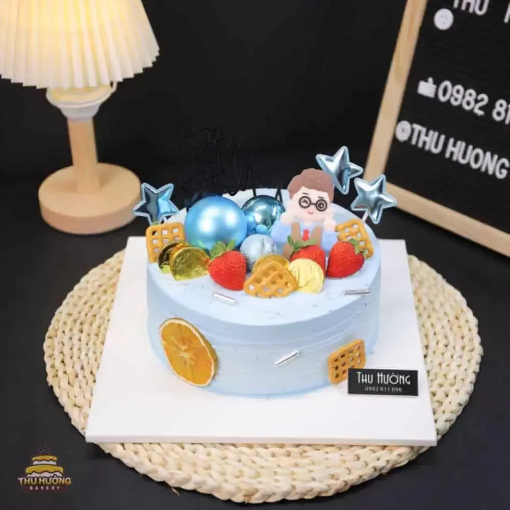 Bánh sinh nhật tặng bố tông màu xanh đẹp mắt