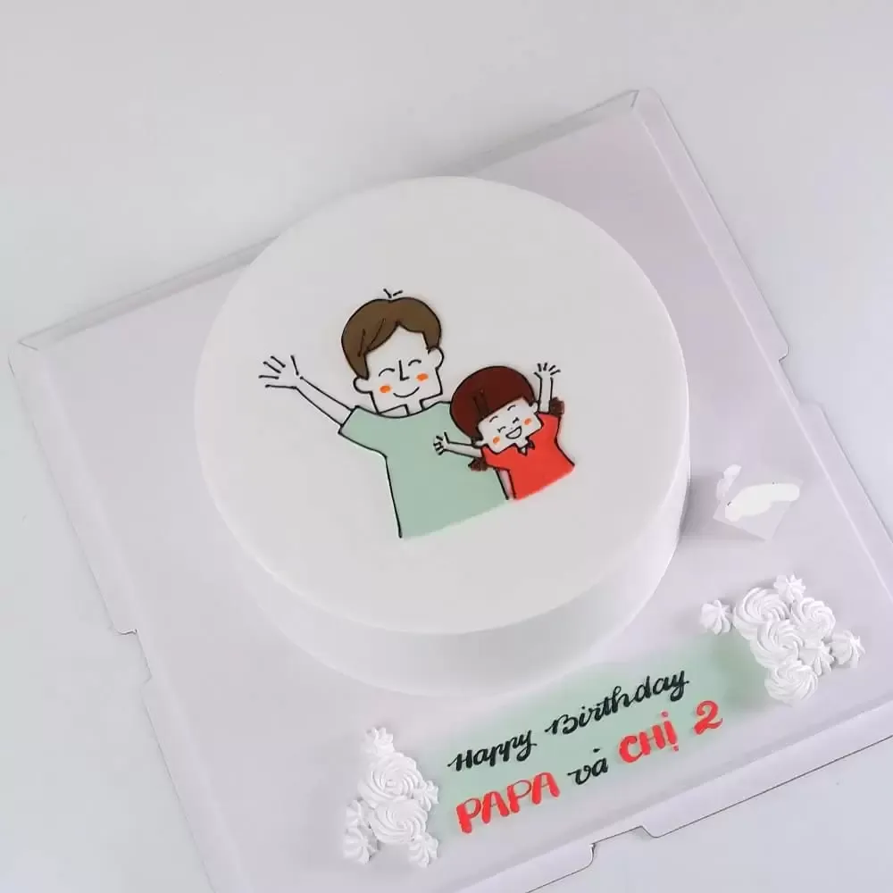 Bánh sinh nhật vẽ hình bố và con gái