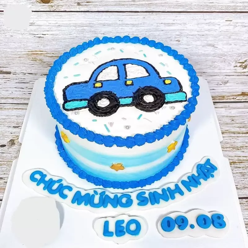 Bánh Sinh Nhật Vẽ ô Tô Xanh